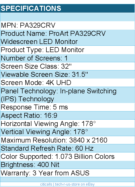 ASUS PA329CRV ProArt 32" Class 4K UHD LED Monitor - 16:9 - 3840 x 2160