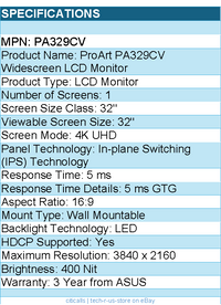 ASUS PA329CV ProArt 32" Class 4K UHD LCD Monitor - 16:9 - 3840 x 2160