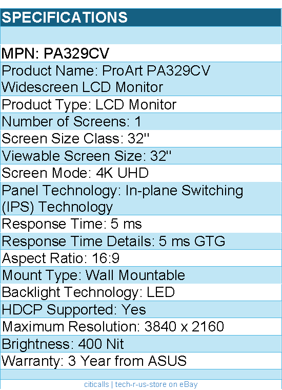 ASUS PA329CV ProArt 32" Class 4K UHD LCD Monitor - 16:9 - 3840 x 2160