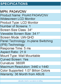 ASUS PA34VCNV ProArt 34" Class UW-QHD Curved Screen LCD Monitor - 3440 x 1440