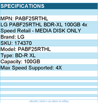 LG PABF25RTHL BDR-XL 100GB 4x Speed Retail - MEDIA DISK ONLY