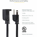 StarTech PAC10110 10ft (3m) Power Extension Cord, NEMA5-15R to NEMA5-15P Black