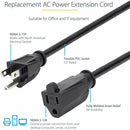 StarTech PAC10110 10ft (3m) Power Extension Cord, NEMA5-15R to NEMA5-15P Black