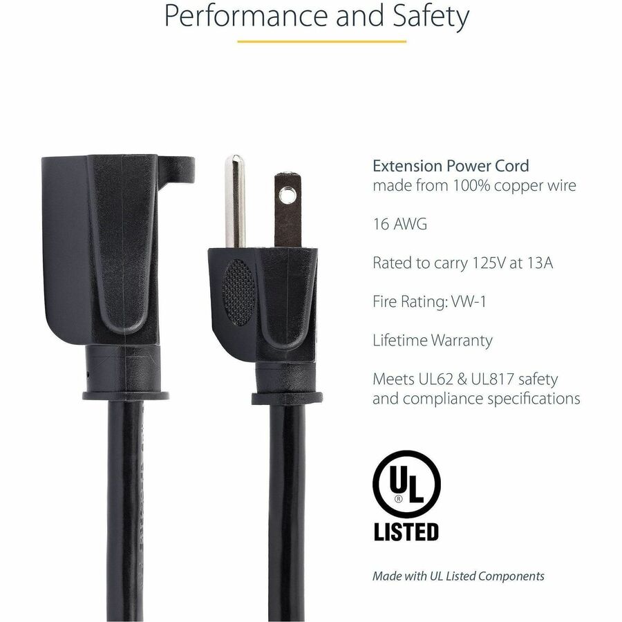 StarTech PAC1016 Power Extension Cable - 125V AC - 15A - 6ft - Black
