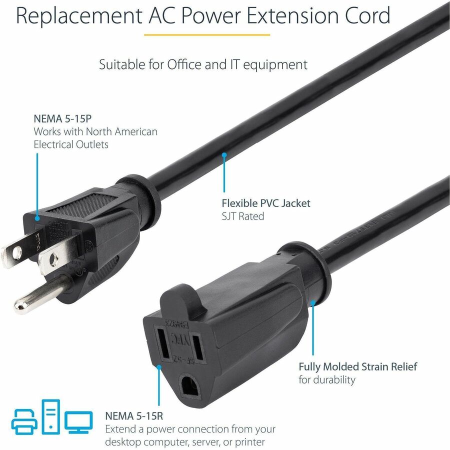 StarTech PAC1016 Power Extension Cable - 125V AC - 15A - 6ft - Black