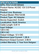 Netgear PAV12V35-100NAS AC/DC 12V 3.5 Power Adapter