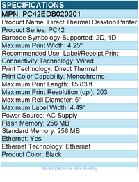 Honeywell PC42EDB020201 PC42E-D Direct Thermal Desktop Printer - Black