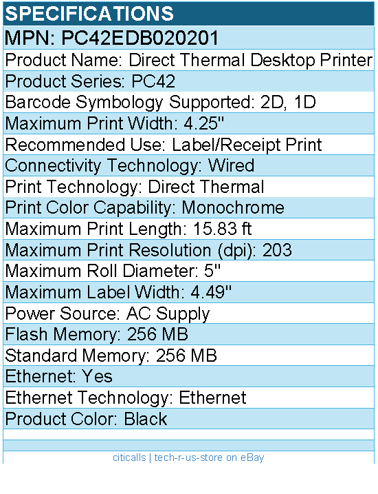 Honeywell PC42EDB020201 PC42E-D Direct Thermal Desktop Printer - Black