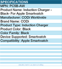 Codi PC5B-AW Induction Charger - Black- For Apple Smartwatch