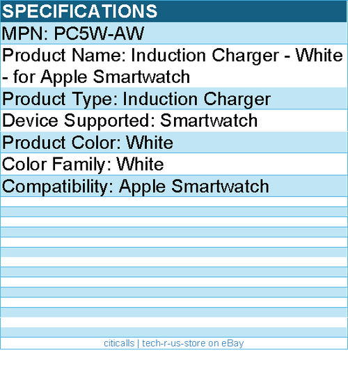 Codi PC5W-AW Induction Charger - White - for Apple Smartwatch