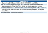 Eaton PCE-U2-PX4 U.2 to PCIe Adapter for 2.5"" NVMe U.2 SSD, SFF-8639, PCIE Card