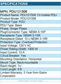 Eaton Tripp Lite Series PDU121506 1.8kW 120V Single-Phase Basic PDU