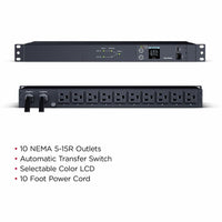 CyberPower PDU24001 Single Phase 100 - 120 VAC 15A Metered ATS PDU - 10 Outlets