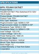 Eaton Tripp Lite PDUMH15ATNET Series 1.4kW Single-Phase Switch PDU