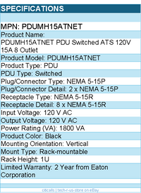 Eaton Tripp Lite PDUMH15ATNET Series 1.4kW Single-Phase Switch PDU