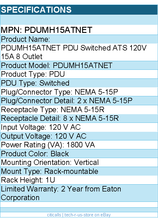 Eaton Tripp Lite PDUMH15ATNET Series 1.4kW Single-Phase Switch PDU
