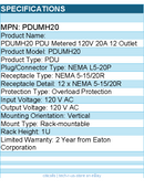Eaton Tripp Lite Series PDUMH20 2.4kW Single-Phase Local Metered PDU, 120V