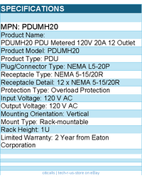 Eaton Tripp Lite Series PDUMH20 2.4kW Single-Phase Local Metered PDU, 120V