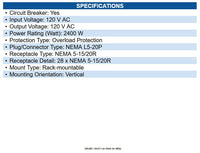 Eaton PDUMV20 1.9kW Single-Phase Local Metered PDU, 120V Outlets (28 5-15/20R)