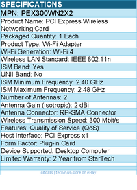 StarTech PEX300WN2X2 PCI Express Wireless N Adapter - 300 Mbps PCIe