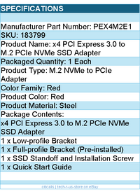 StarTech PEX4M2E1 PCI Express x4 to M.2 PCI Express SSD Adapter Retail
