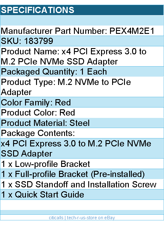 StarTech PEX4M2E1 PCI Express x4 to M.2 PCI Express SSD Adapter Retail