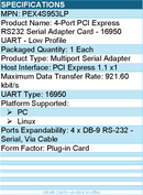 StarTech PEX4S953LP 4-port PCI Express RS232 Serial Adapter Card