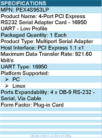 StarTech PEX4S953LP 4-port PCI Express RS232 Serial Adapter Card