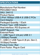 StarTech PEXUSB311AC3 2-Port 10Gbps USB-A & USB-C PCIe Card Adapter