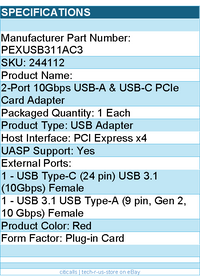 StarTech PEXUSB311AC3 2-Port 10Gbps USB-A & USB-C PCIe Card Adapter