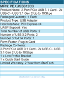 StarTech PEXUSB312C3 2-Port USB 3.2 Gen 2 PCIe Card, USB-C 10Gbps