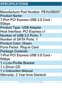 StarTech PEXUSB3S7 7PT PCI Express USB3.0 Card Standard and Low-Profile Retail