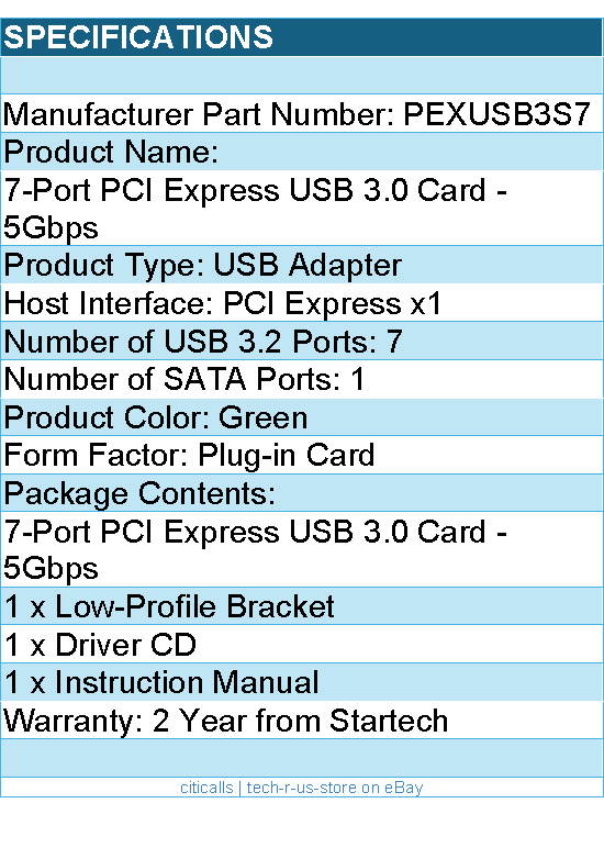 StarTech PEXUSB3S7 7PT PCI Express USB3.0 Card Standard and Low-Profile Retail