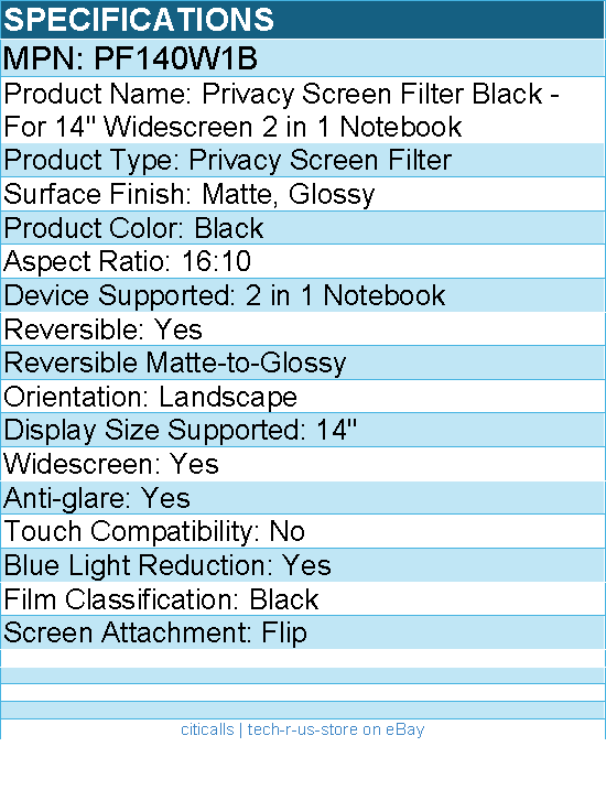 3M PF140W1B Privacy Screen Filter Black - For 14" Widescreen 2 in 1 Notebook