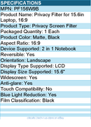 3M PF156W9B Privacy Filter for 15.6in Laptop, 16:9 - Matte. Black