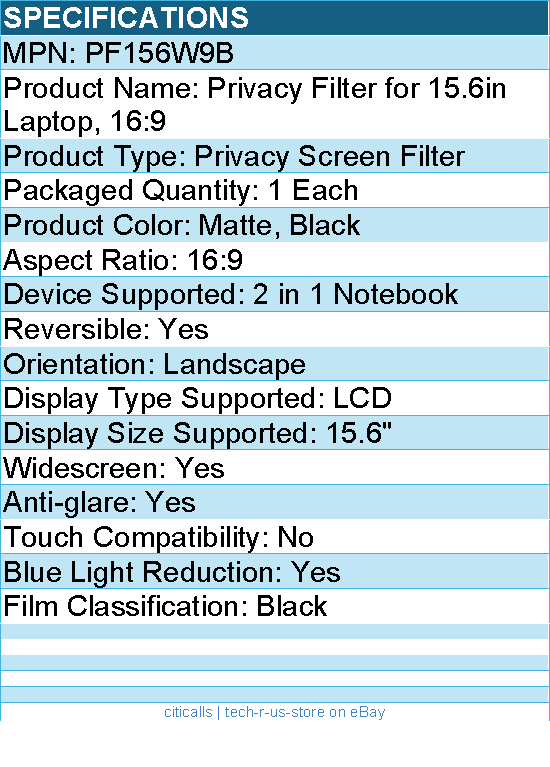 3M PF156W9B Privacy Filter for 15.6in Laptop, 16:9 - Matte. Black