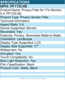 3M PF170C4B Privacy Screen Filter for 17in Monitor, 5:4 - Anti-glare