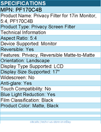 3M PF170C4B Privacy Screen Filter for 17in Monitor, 5:4 - Anti-glare