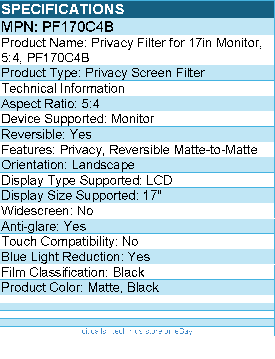 3M PF170C4B Privacy Screen Filter for 17in Monitor, 5:4 - Anti-glare