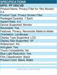 3M PF190C4B Privacy Screen Filter For 19"LCD Monitor - 4:3 - Anti-glare
