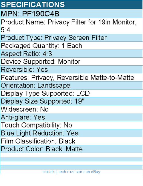 3M PF190C4B Privacy Screen Filter For 19"LCD Monitor - 4:3 - Anti-glare