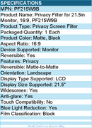 3M PF215W9B Privacy Screen Filter for 21.5in Monitor - Anti-glare