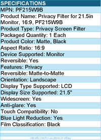 3M PF215W9B Privacy Screen Filter for 21.5in Monitor - Anti-glare