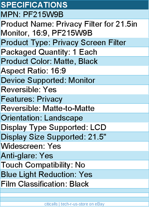 3M PF215W9B Privacy Screen Filter for 21.5in Monitor - Anti-glare