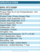 3M PF215W9P Privacy Filter for 21.5in Portrait Monitor, 16:9 - Black, Matte