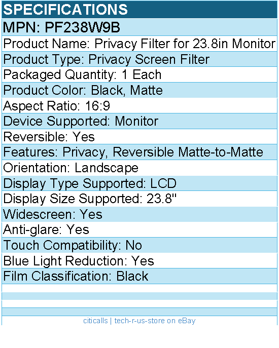 3M PF238W9B Privacy Screen Filter for 23.8in Monitor - Black, Matte