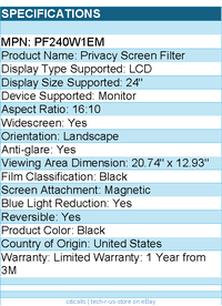 3M PF240W1EM Privacy Filter for 24in Full Screen Monitor - Black