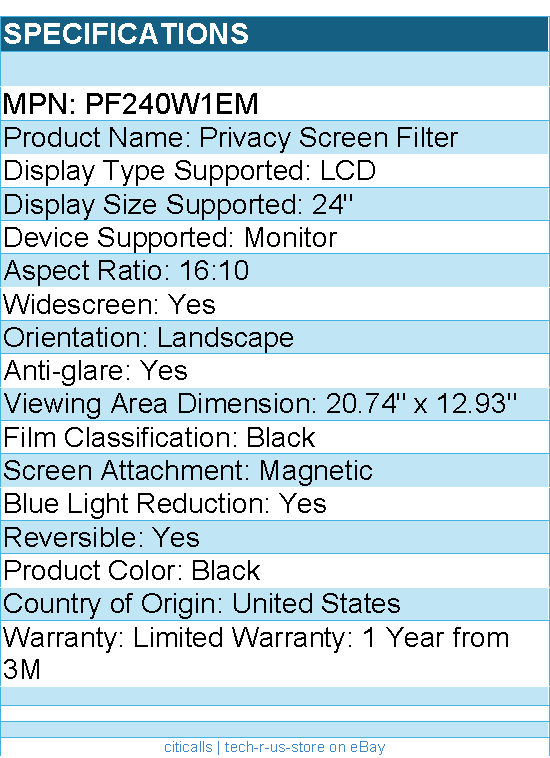 3M PF240W1EM Privacy Filter for 24in Full Screen Monitor - Black