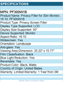 3M PF300W1B Privacy Filter for 30" Widescreen Monitor (16:10)