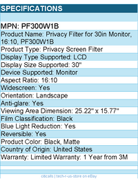 3M PF300W1B Privacy Filter for 30" Widescreen Monitor (16:10)